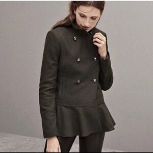 Banana Republic Jacket XL Italian Wool Military Peplum Coat Green Mario Bellucci